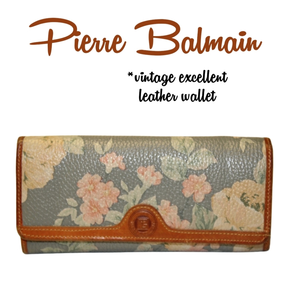 Pierre Balmain Leather Floral Wallet Full Sized Vintage Excellent